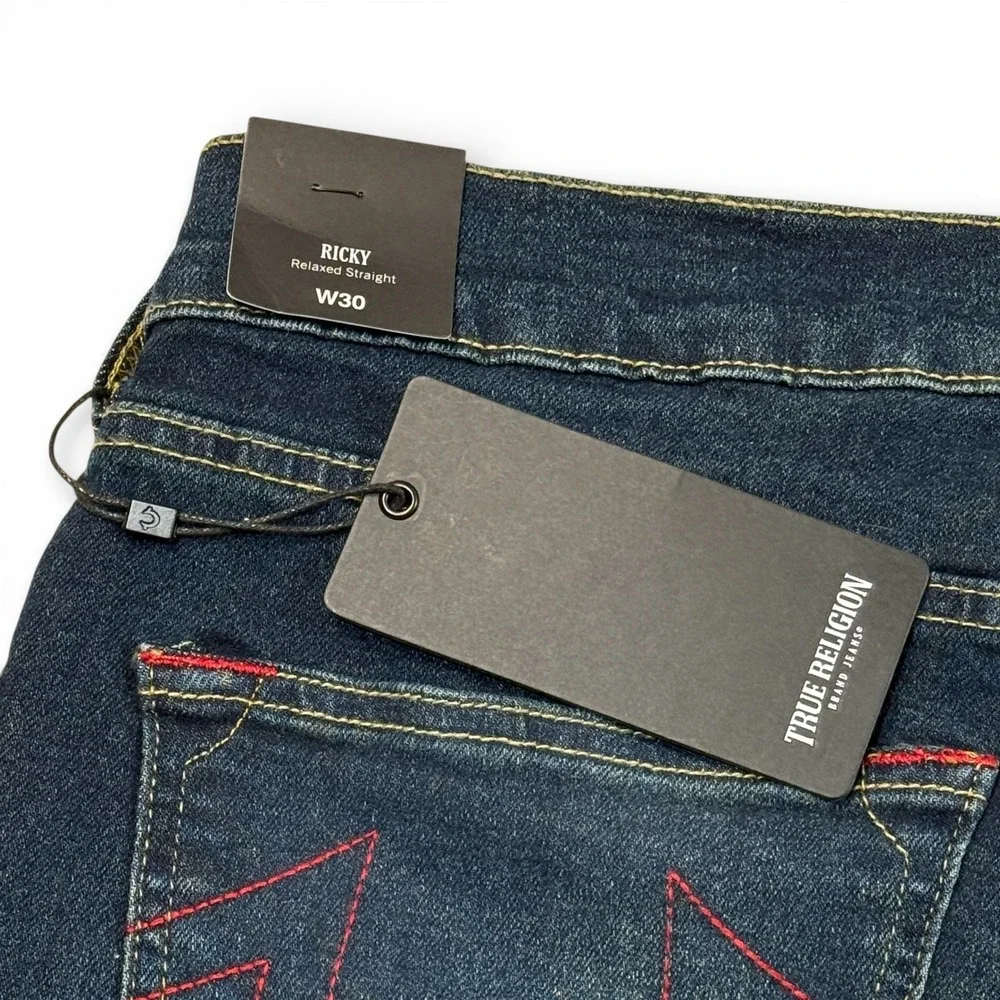 True Religion Ricky Relaxed Straight Denim Shorts Dark Scorched Wash Mens 30 NWT